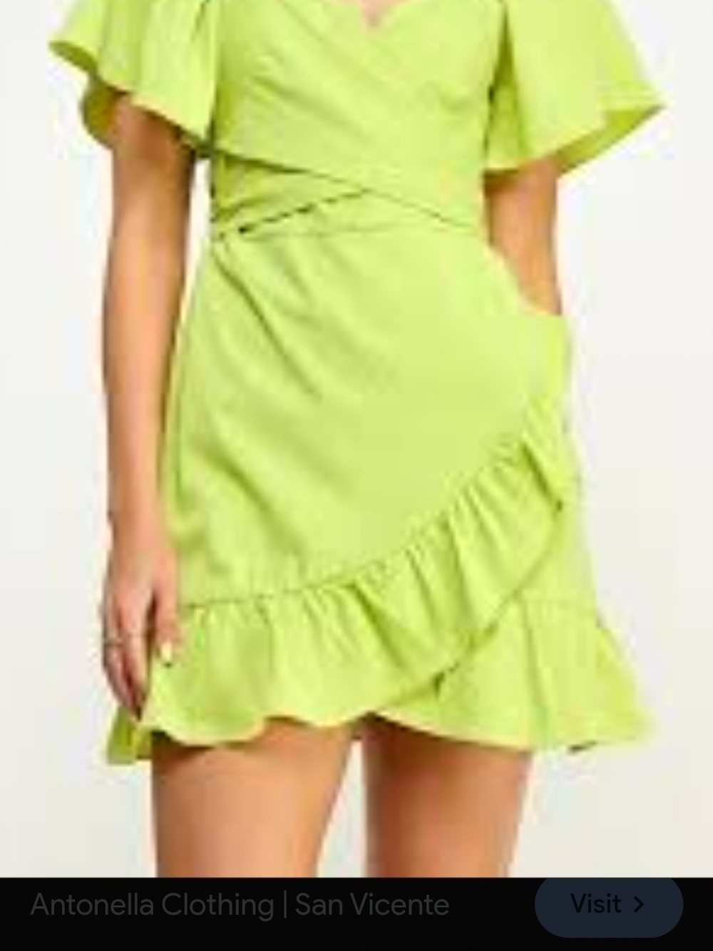 Antonella Clothing Lime Ruffle Wrap Mini Dress